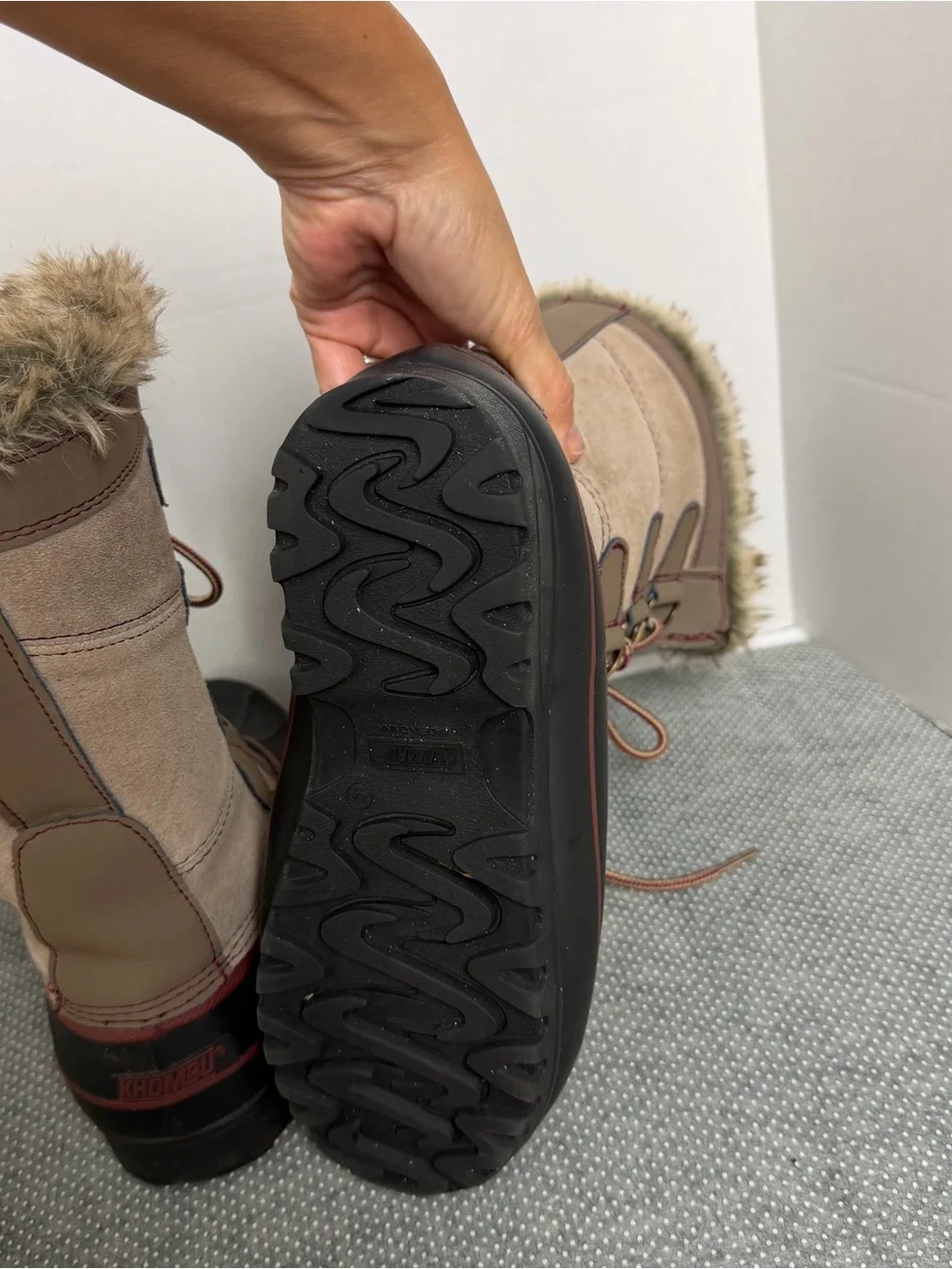 Khombu Tan and Black Lace-Up Faux-Fur Winter Boots